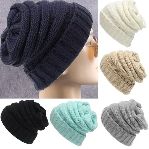 SPRING PARK Thick Warm Winter Beanie Hat Soft Stretch Woolen Yarn Slouchy Knitted Cap for Women
