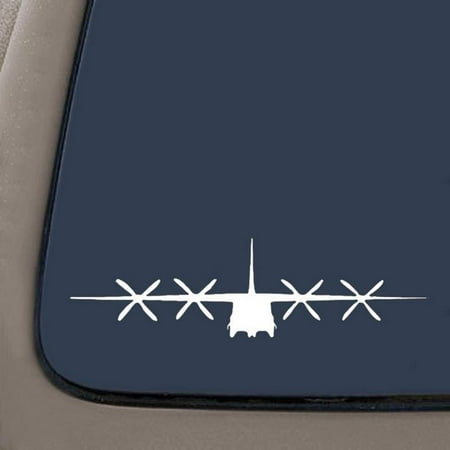 C130 Plane Decal Sticker | 7.5-Inches By 2.5-Inches | White Vinyl | Car Truck Van SUV Laptop Macbook Wall