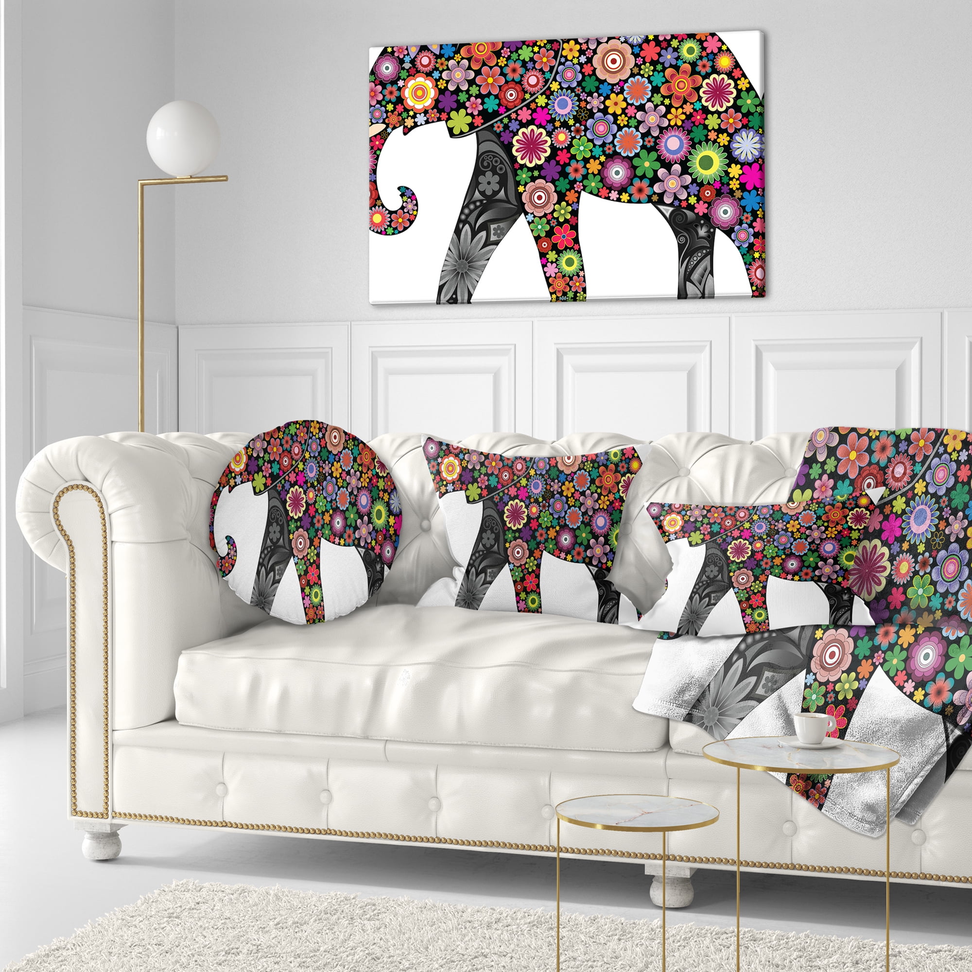 Designart Cheerful Elephant - Animal Throw Pillow - 12x20