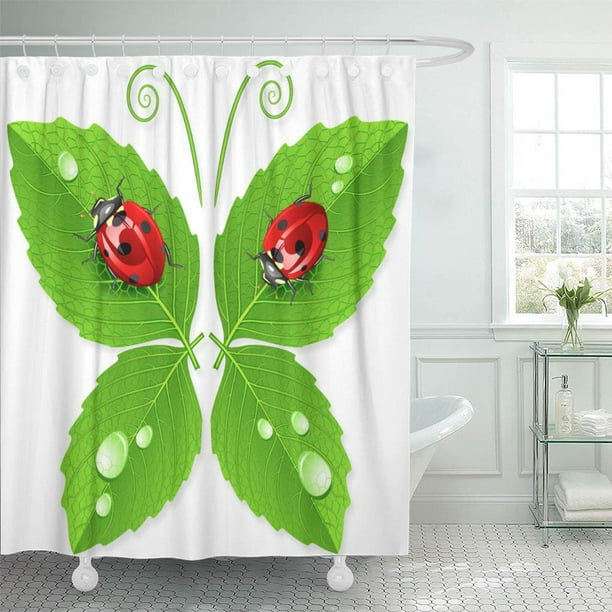 Suttom Ladybug Green Bug Erfly White Lady Abstract Leaf Cool Shower Curtain 60x72 Inch Com Suttom Ladybug Green Bug Erfly, Ladybug Shower Curtain