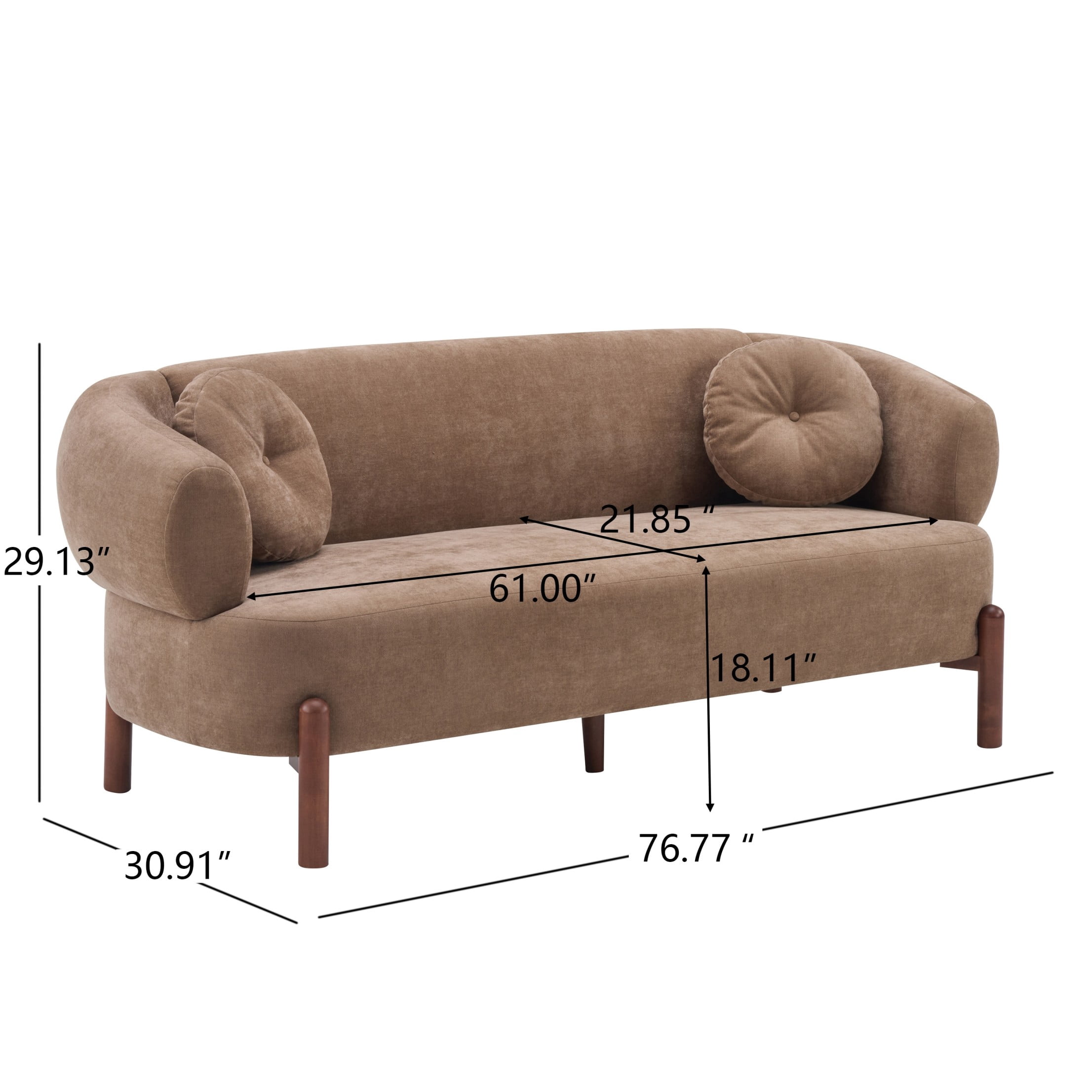Christopher Knight Home Modern Curved Upholstered Sofa with Round Pillows, Birch Wood Legs, Brown