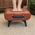 thumbnail image 5 of SOULART Leather Storage Stool with Metal Legs & Handles, Modern Square Footrest Ottoman with Hidden Storage for Living Room, Orange, 5 of 10