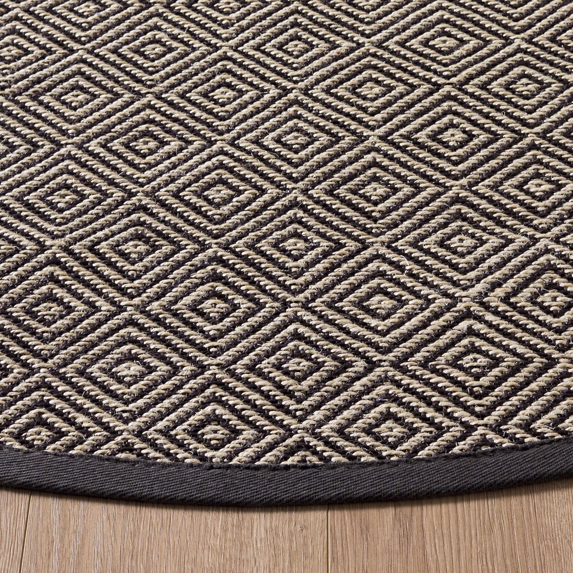 Safavieh Martha Stewart Natural Fiber Cyan Bordered Area Rug, Natural/Dark Gray, 6' x 6' Round