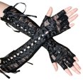 thumbnail image 2 of Guantes Largos De Encaje Negro Con Medio Dedo, Accesorios Elegantes Para Fiesta De Boda Con Ancho Ajustable Para Mujer, 2 of 8