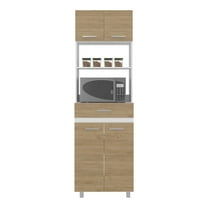 Depot E-Shop Beggs Kitchen Pantry, 4 Doors, 1 Drawer, 4 Legs, 4 Shelves, Natural Oak / White
