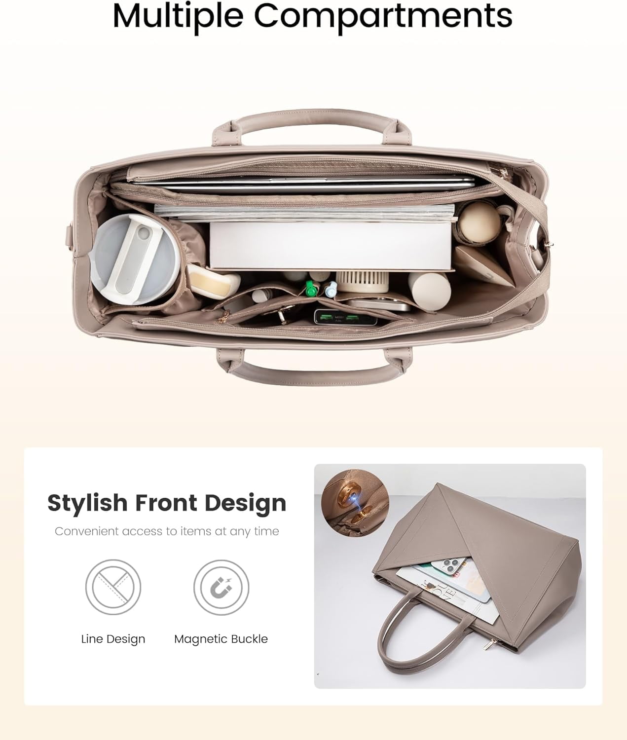 LOVEVOOK Laptop Tote Bag for Women with Large Cup Holder, 15.6 Inch PU Leather Work Bag Teacher Tote Bag, Waterproof Computer Bags Business Office Briefcase Handbag
