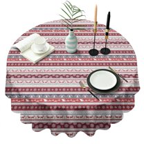 Red Christmas Folk Pattern Round Tablecloth 60"x60",Wrinkle Wipeable Table Cloth for Kitchen Dining Room Picnic Patio Party