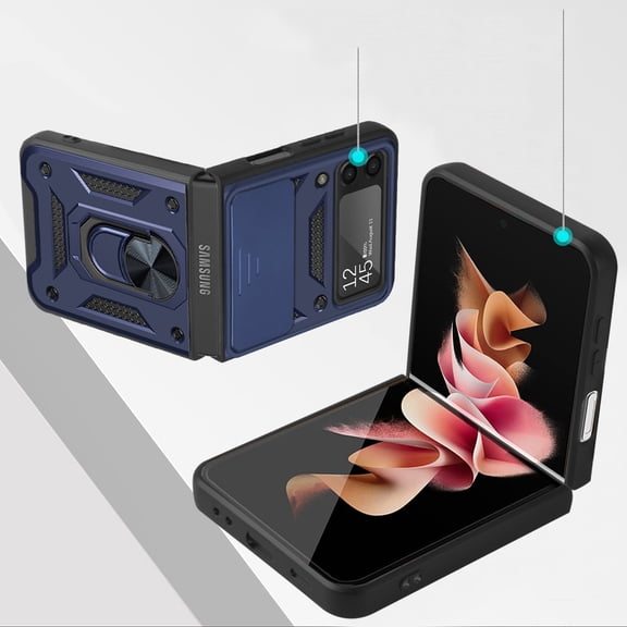 XPM for Samsung Galaxy Z Flip 7 FE Phone Case, Camera Slide Protector with Magnetic Ring Stand, Hybrid TPU Shockproof Protective Cover for Galaxy Z Flip 7 FE (Blue)