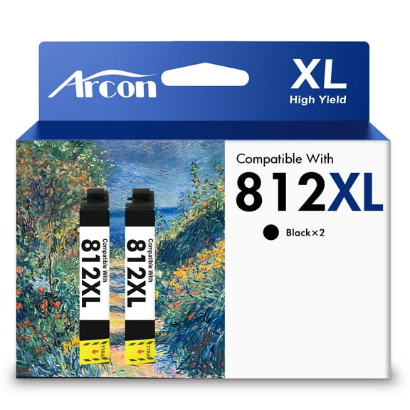 812XL Ink Cartridges 2 Pack Compatible for 812XL 812 Black Printer Ink T812 T812XL WorkForce Pro WF-7840 WF-7310 WF-7820 EC-C7000 (2 x Black)