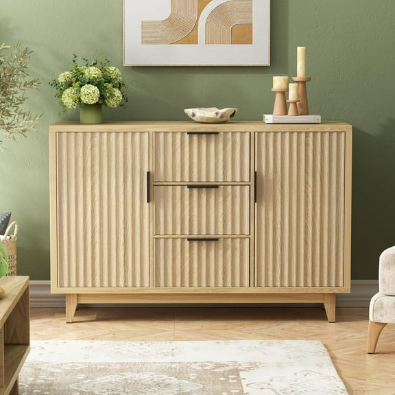 Fluted Sideboard Buffet Cabinet with Storage,47.2" Large Buffet Modern Credenza with Adjustable Shelves,Farmhouse Media Console Storage Cabinets,Coffee Bar Cupboard for Living Room Entryway