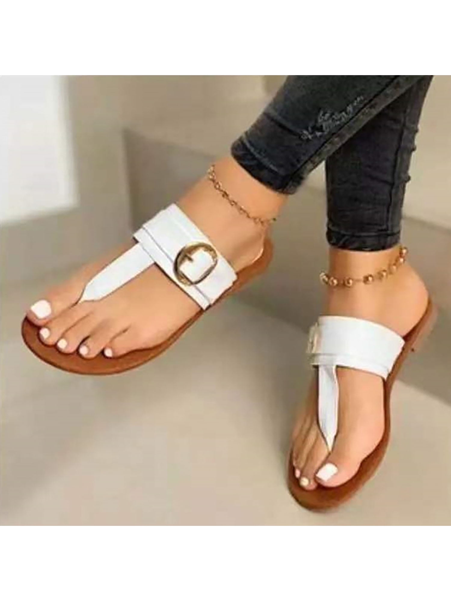 Machi SUMMER-1 Thong Buckle T Strap Stylish Multi-colored Casual Flats Sandals 