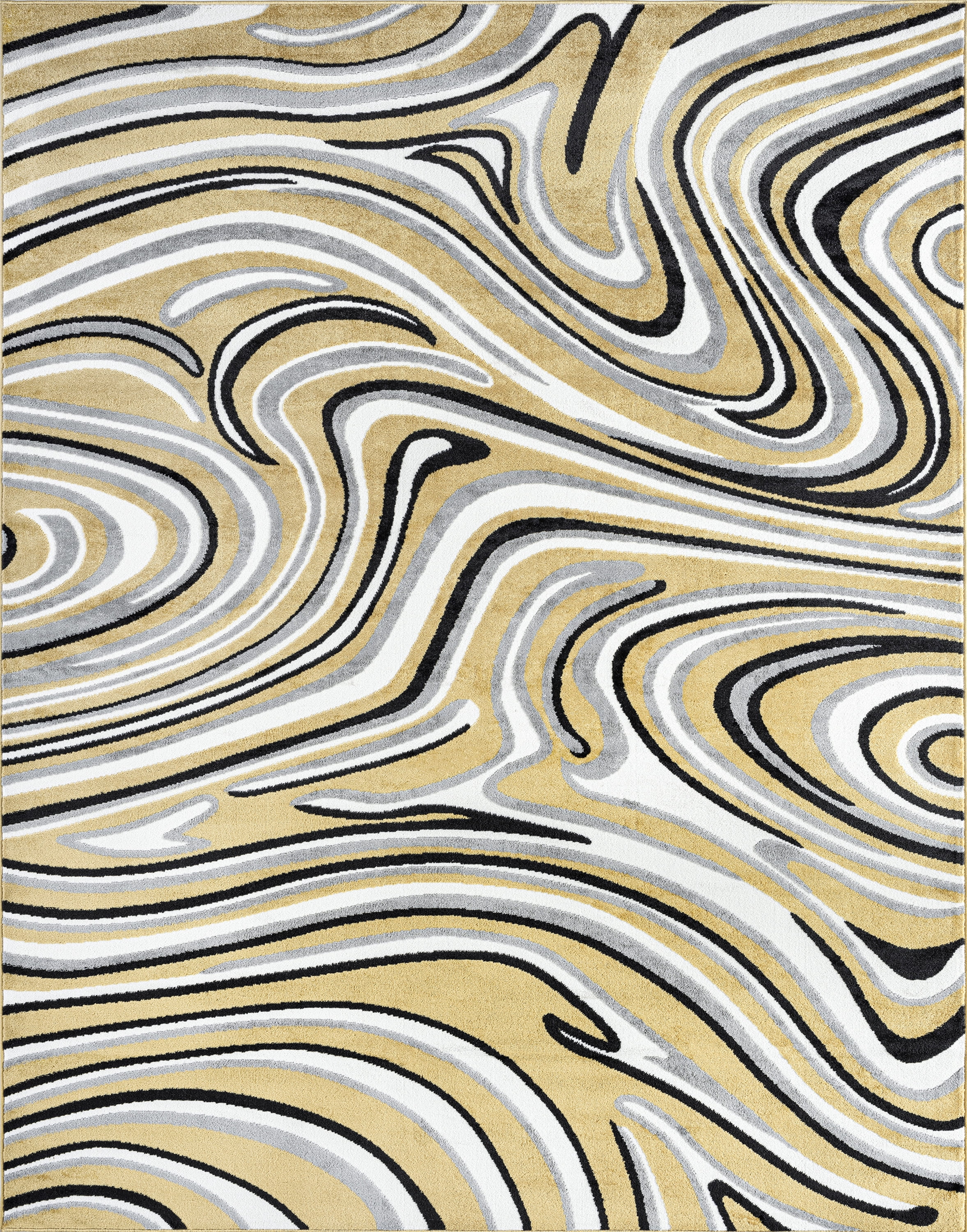 Contemporary 8x10 Area Rug (7'11'' x 10'3'') Abstract Yellow, Charcoal Living Room Easy to Clean