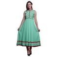 thumbnail image 1 of Bimba Kurti Longue Indienne en Damas Vert Aigue-Marine pour Femmes, Tenue de Fête, Imprimée, Sans Manches, Robe Anarkali, X-Small, 1 of 6