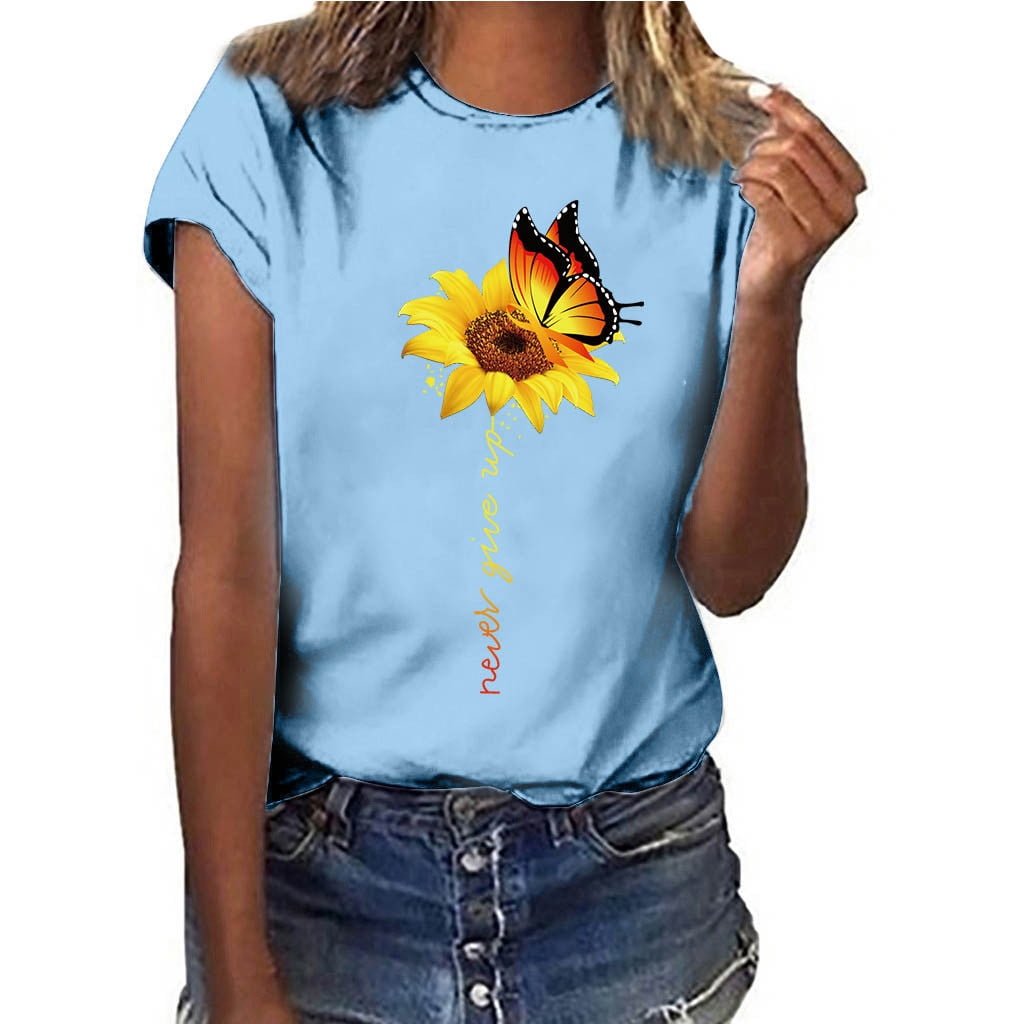 Caopixxzful Sunflower Shirts for Women Plus Size Tops Casual Summer T Shirt Teen Girls Graphic Tees