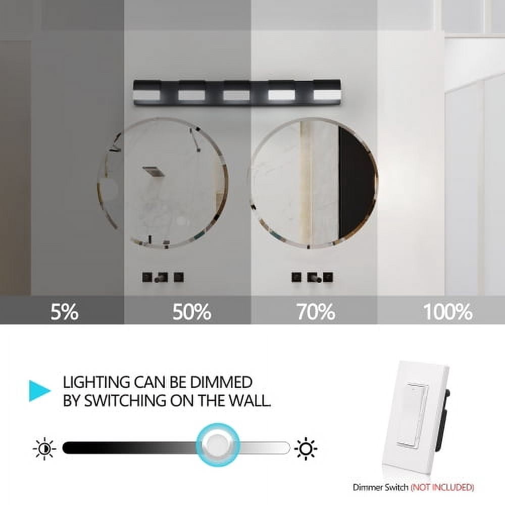 ACE-LIGHTS,5-Light Modern Bathroom LED Vanity Light With Acrylic Lampshade,Bathroom Wall Lighting for Bathroom,Dressing Room,Bedroom,Living Room(Black)