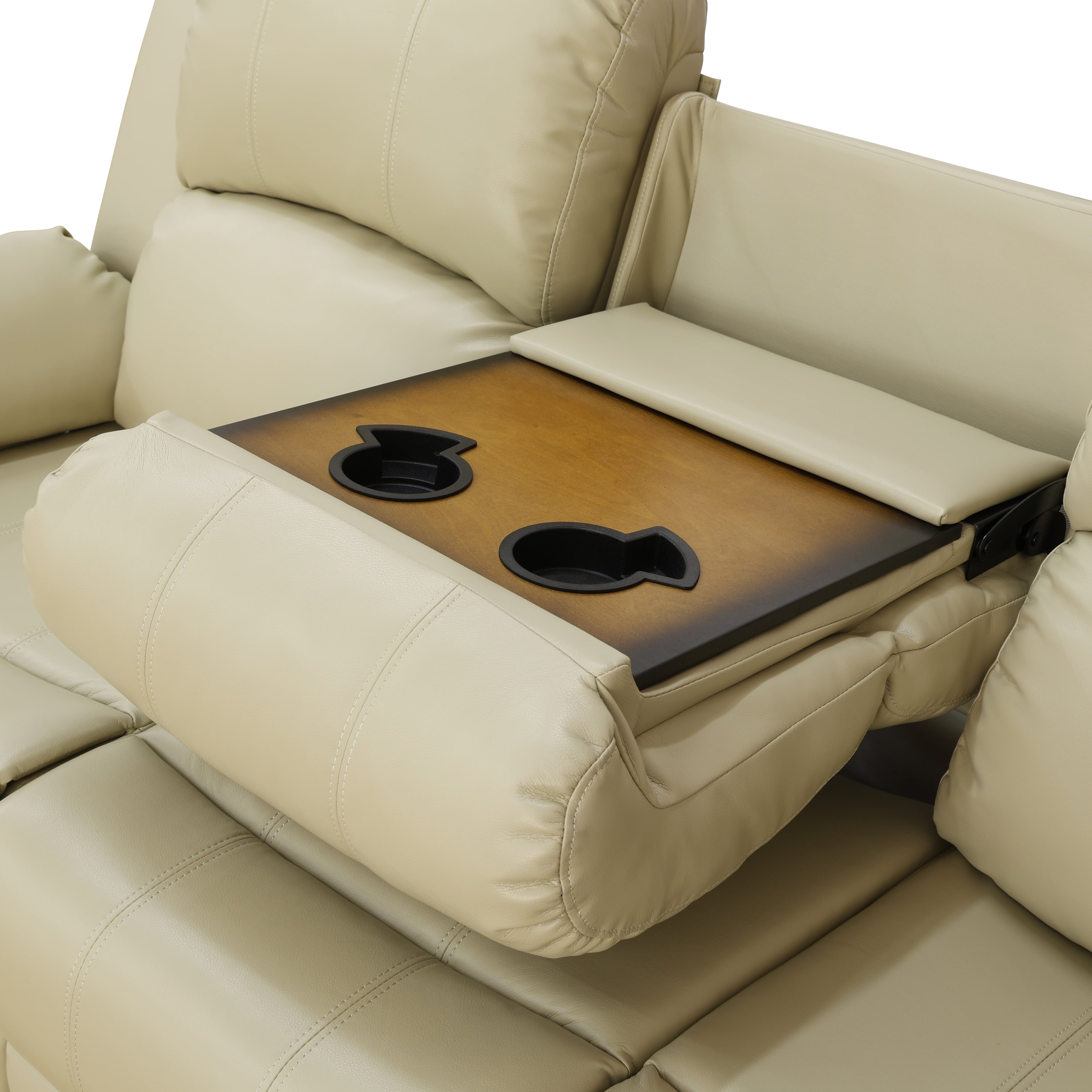 MAYEERTY Leather Recliner Sofa, 3-Seater Reclining Couch with Reversible Coffee Table, Adjustable Angle, for Living Room, Small Space