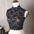 thumbnail image 3 of Women Decorative Floral Lace Faux Collar Stand Collar Scalloped Trim Sleeveless Vest Mock Neck Dickey Pullover Half Shirt Sweater Crop Top, 3 of 19