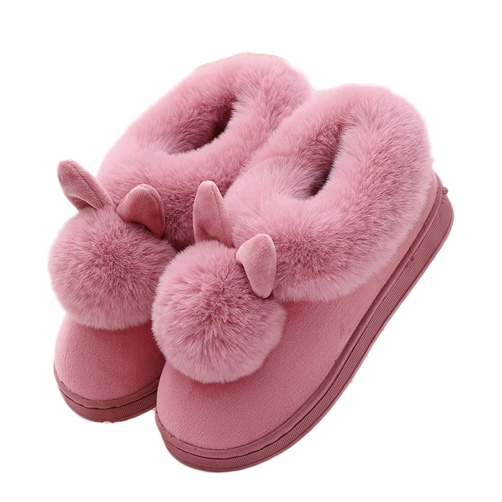 Women Winter Anti-slip Shoes Warm Slippers Cute Plush  Rabbit Ears House Indoor 