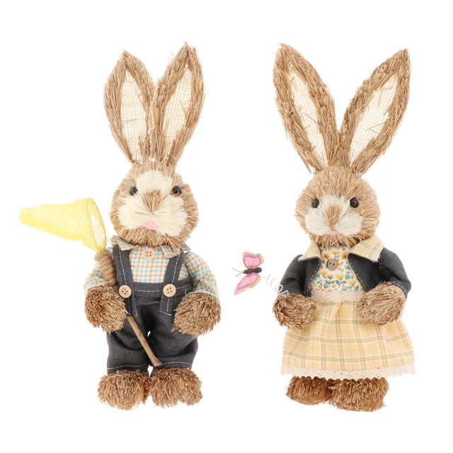 Matsuzay Suministros de fiesta de animales de conejito de paja de Pascua de 35 cm para escritorio de vacaciones en interiores Decoración del hogar Gris oscuro