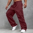thumbnail image 4 of Zimjoy Mens Cargo Work Pants Big and Tall Drawstring Elastic Cargo Pants Soft Athletic Pant Cool Cotton Lightweight Men's Clothing with Multi-Pockets, Deep Red XL, 4 of 6