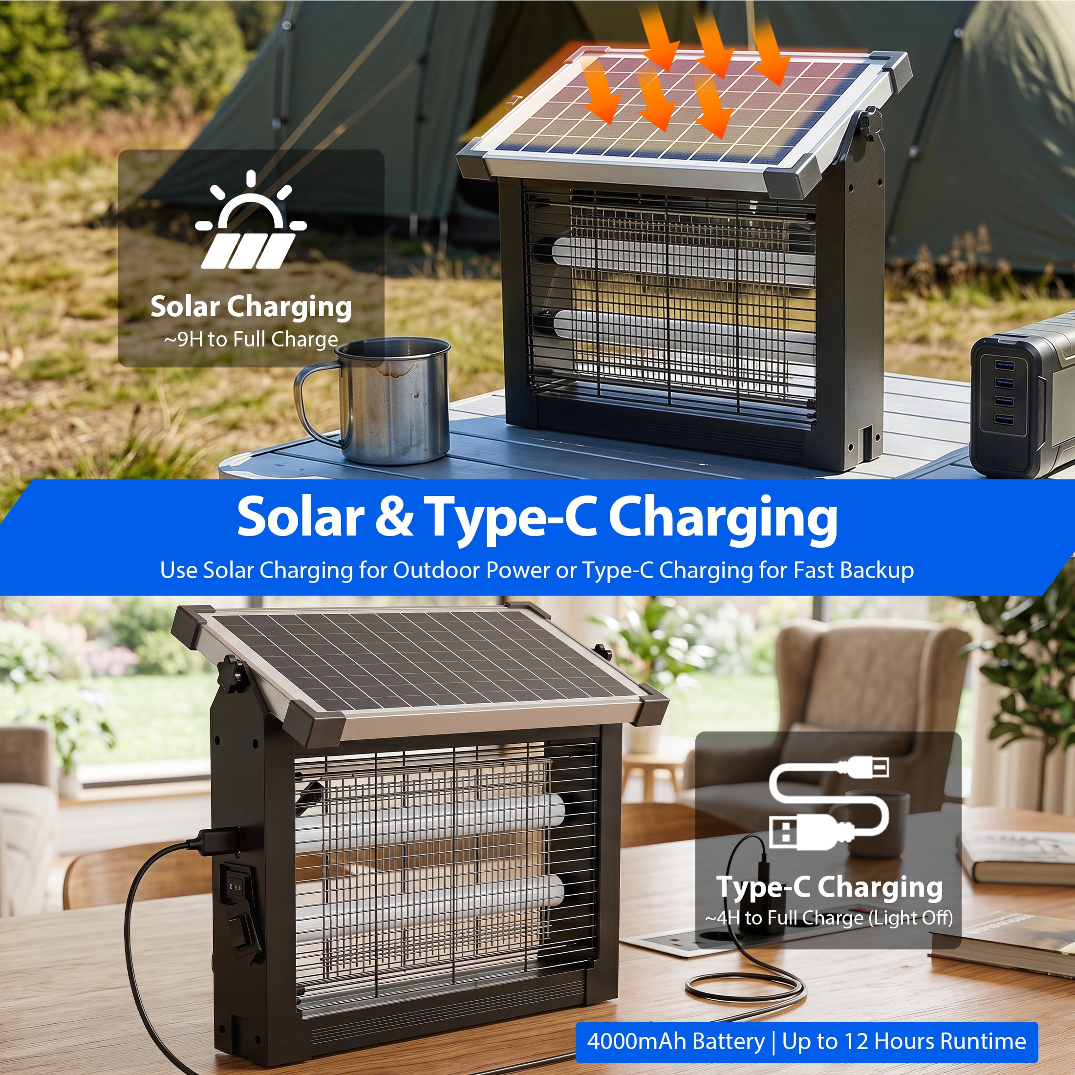 Aenkyo Solar Bug Zapper Outdoor, 4500V Mosquito & Fly Zapper, 1 Acre, IPX8