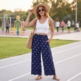 thumbnail image 3 of Resicozy Cropped Lace Hem Leg Pants for Women Polka Dot Summer High Waist Balloon Lightweight Beach Trousers with Pockets Navy S, 3 of 6