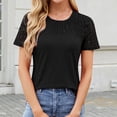 thumbnail image 2 of WRKEKC Summer Blouses for Women Casual Crew Neck Lace Patchwork Short Sleeve Tops for Daily Beach Outings Weekend Gatherings, 2 of 8