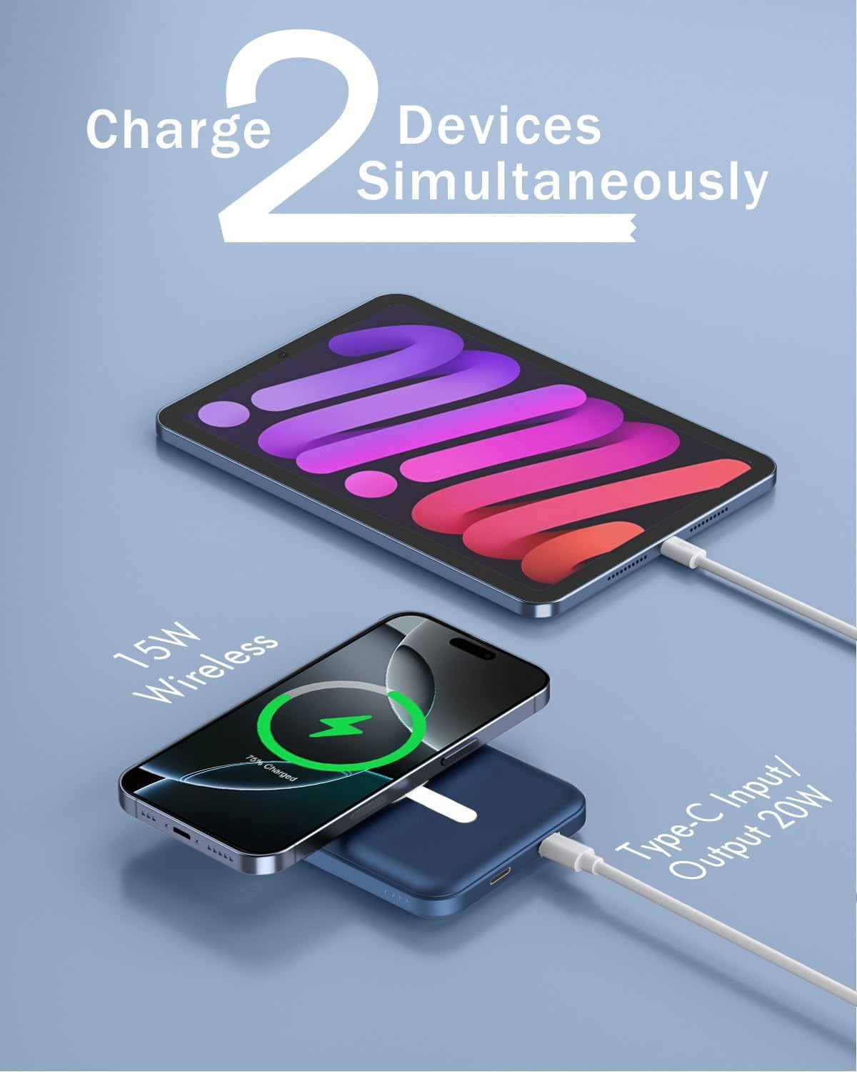 General for Magsafe Battery Pack, 5000mAh Magnetic Power Bank with Type-C Cable 20W PD Fast Charging Lighting Input Wireless Portable Charger for iPhone 17/16/15/14/13/12/ All Series-Dark Blue