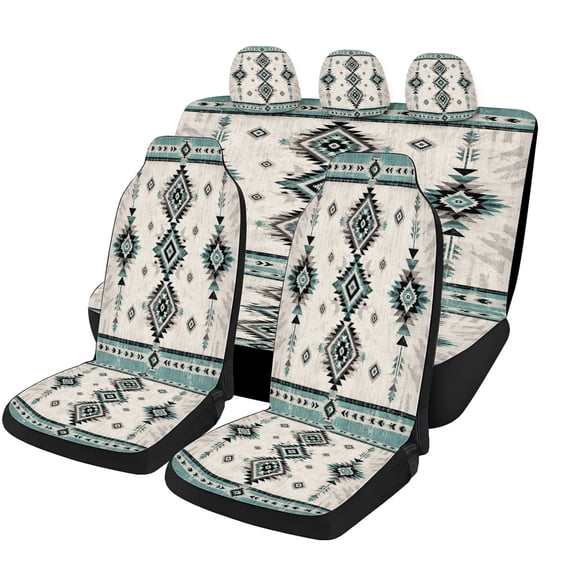 Soft Teal Southwest Diamond Car Seat Covers Full Set, Universal Auto Seat Covers with Front Seat Covers, Rear Bench Cover and Headrest Covers for Cars SUVs Trucks Vans