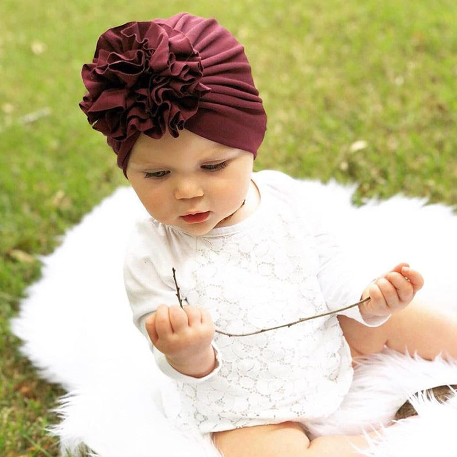 Baby Large Flower Knot Donut Bow Beanie Turban Hat Cap Muslim Bonnet Headwrap