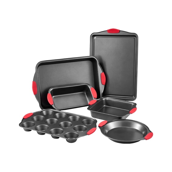 KFFKFF Cookware Collection, 6-Items, Carbon Steel Nonstick Baking Sheets & Trays, Kitchen Oven Stackable Bakeware Sets with Silicone Grips, Simple to Maintain