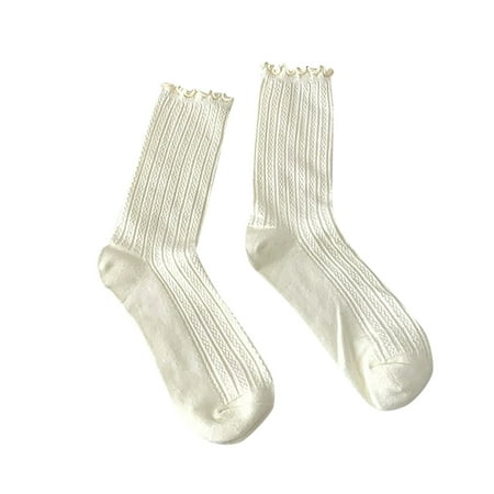

GWAABD Stockings Thigh High Women Casual Solid Color Lace Striped Texture Midtube Socks