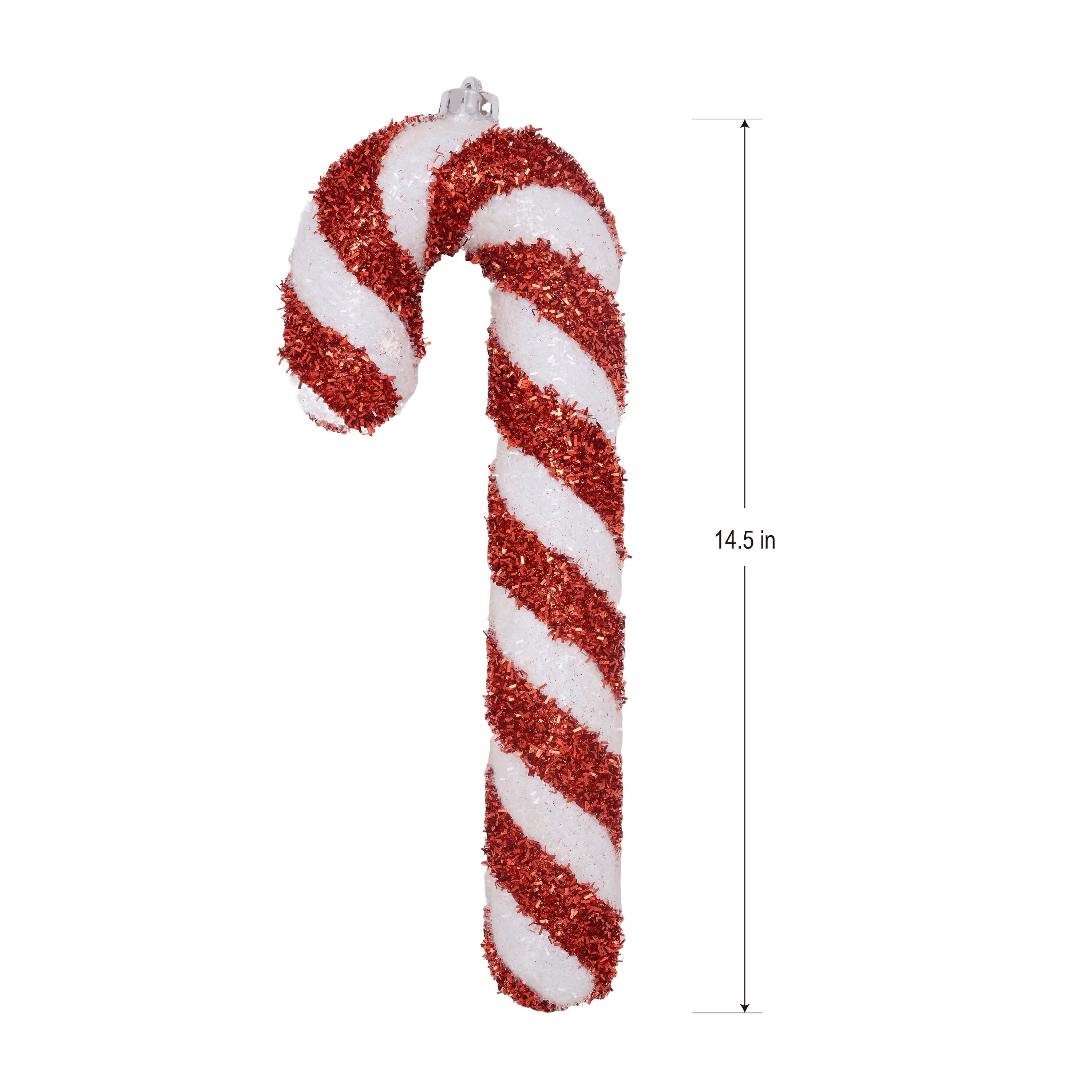 2-Count Red and White Jumbo Tinsel Candy Cane Shatterproof Christmas Ornaments, 14", by Holiday Time