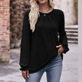 thumbnail image 2 of Black and Friday Deals 2023 Cotonie Women's Round Neck Solid Color Long Sleeve Tops T-shirt Casual Summer Autumn Blouse Basic Tops,Black,XL, 2 of 6