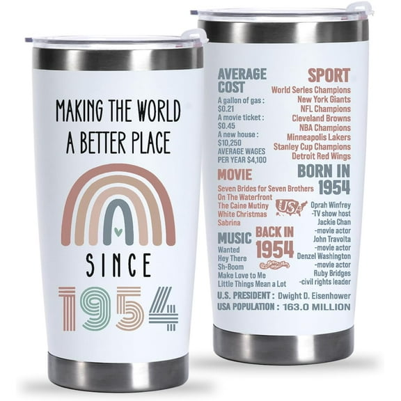 70th Birthday Gifts For Women Her, Turning 70 Years Old Birthday Gifts, Best Gifts for 70 Year Old Women Mom Wife Friends, 1954 Birthday Gifts, 70th Birthday Tumbler 20oz