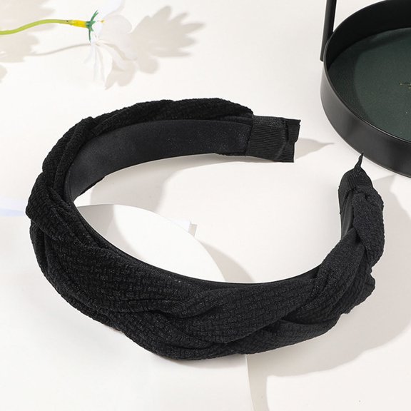 WZXFASHION Headbands for Women Solid Color Flannel Twist For Daily Outfits Black