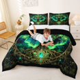 thumbnail image 3 of Homewish Astrology Nature Tree Queen Comforter Set,Botanical Design Comforter Sets Queen,Gold Green,Black Reversible,3pcs,1 Comforter and 2 Pillowcases, 3 of 7