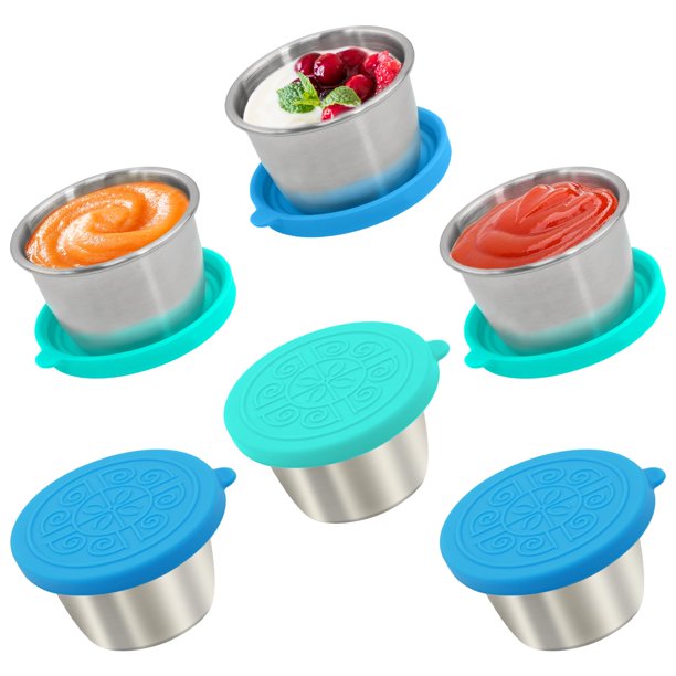 Recipiente para aderezo para ensaladas Qukaka, 80 ml x 6, inoxidable, a prueba de fugas