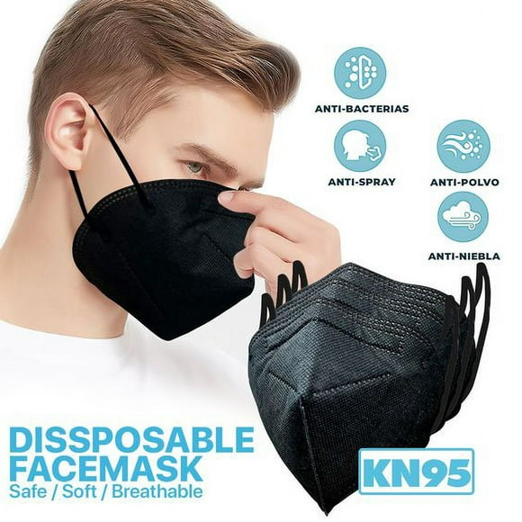 50 Pcs KN95 Face Mask Dental-Protection 5 Layer-Ply Ear Loop Black Color