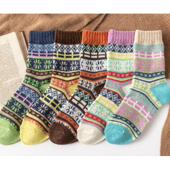 Bxsruta Women's Thick Warm Wool Socks Mid Calf 5 Pair Pack Cozy Winter Thermal Socks for Cold Weather