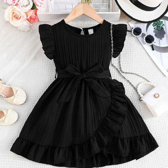 Hauaitttt Girls Summer Dress Casual Floral Sleeveless Round Neck Ruffled Waistband Beach Dress for Toddlers Age 3 7 Lightweight Comfortable Play Outfit Flower Girl Dresses for Girls 7-16 Girl Toddler