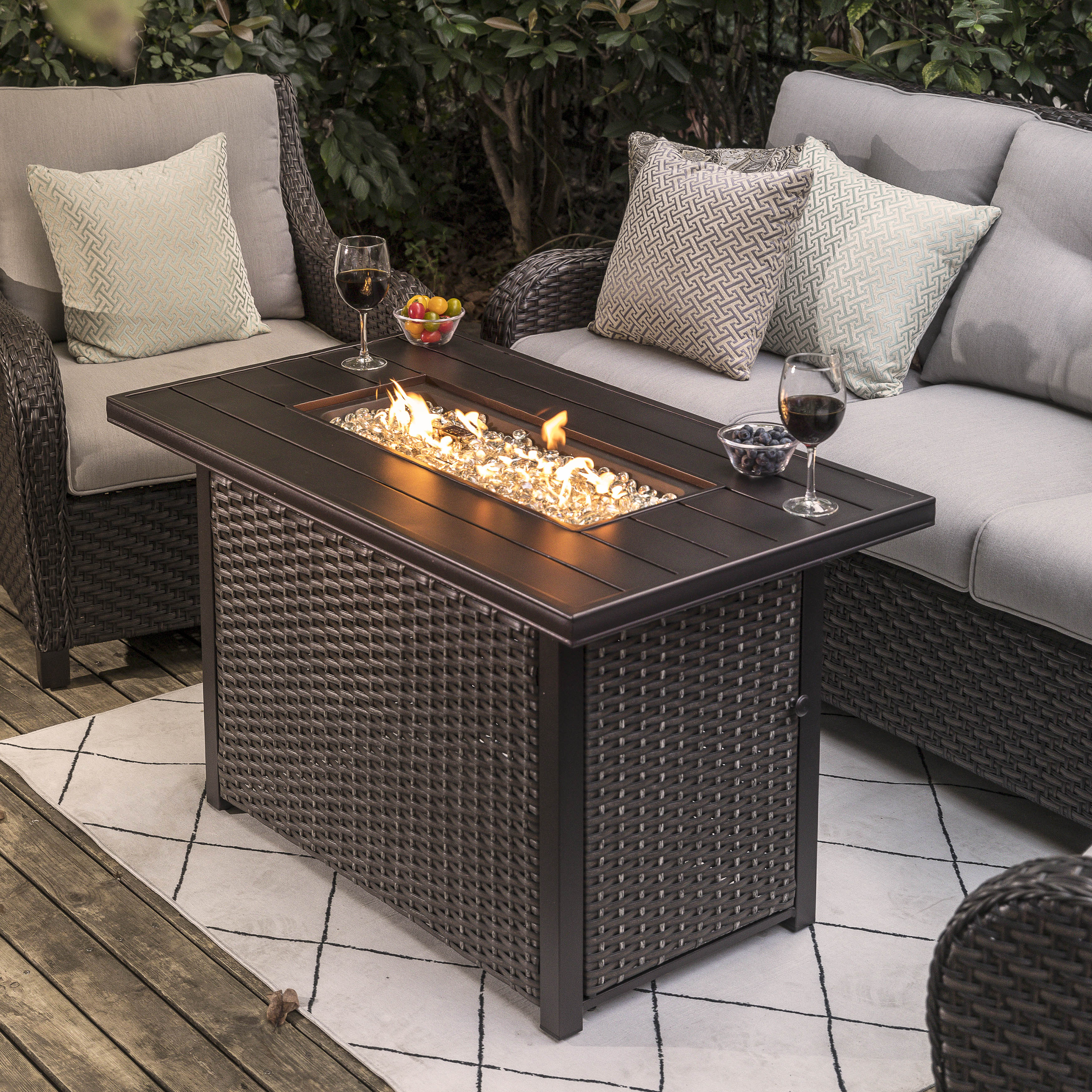 Nuu Garden 43" 50000BTU Outdoor Propane Gas Fire Pit Table, Rattan Aluminum Gas Burning Fire Pit Table, Dark Brown