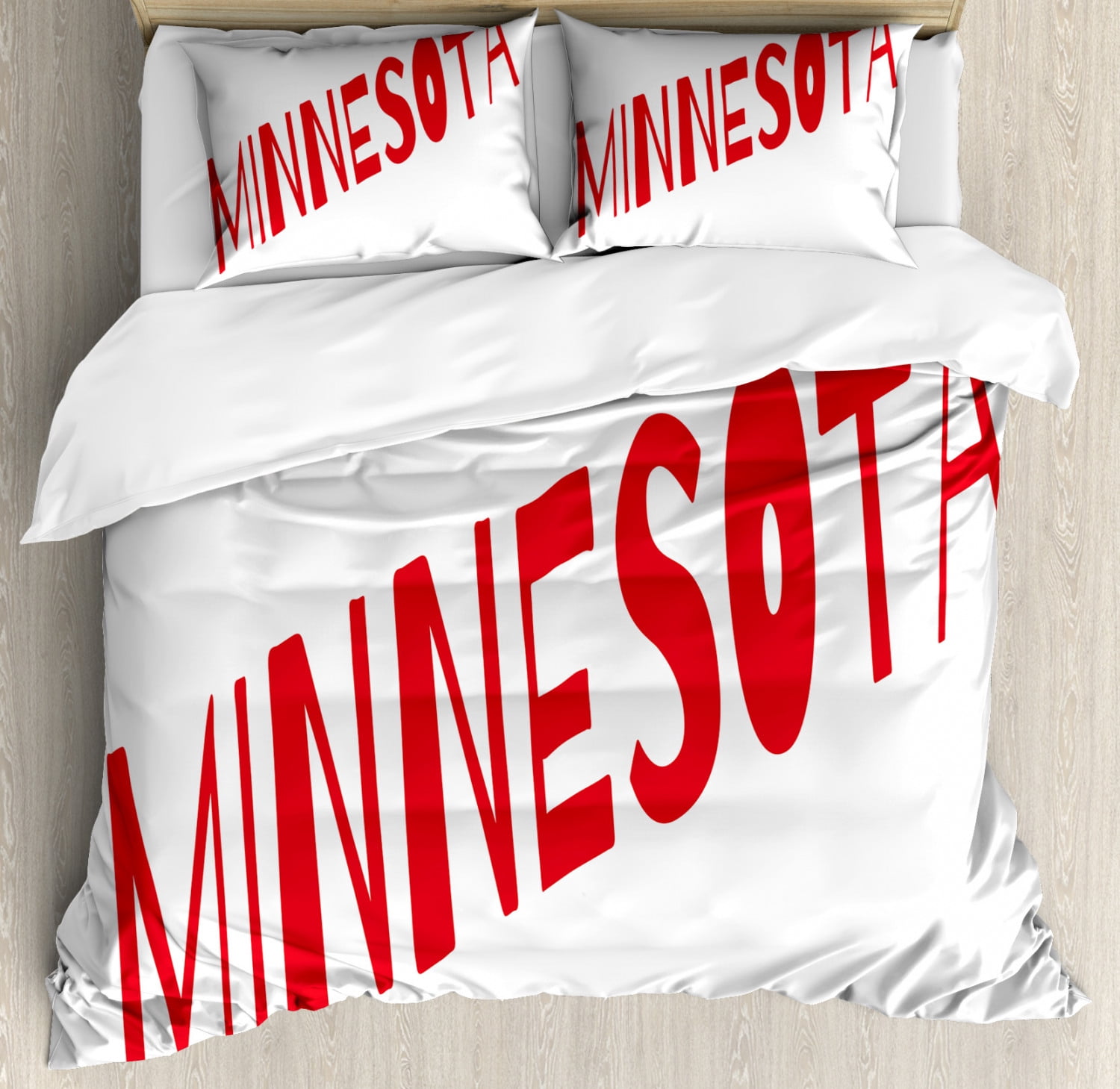 Minnesota Lettering Minnesota Duvet Cover Set Queen Size, Diagonally Aligned Lettering of ...