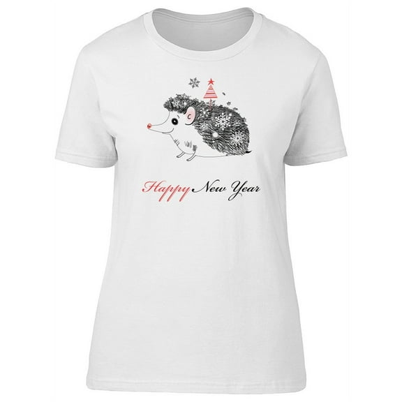 Happy New Year Hedgehog T-Shirt Women -Image by Shutterstock, Female Medium