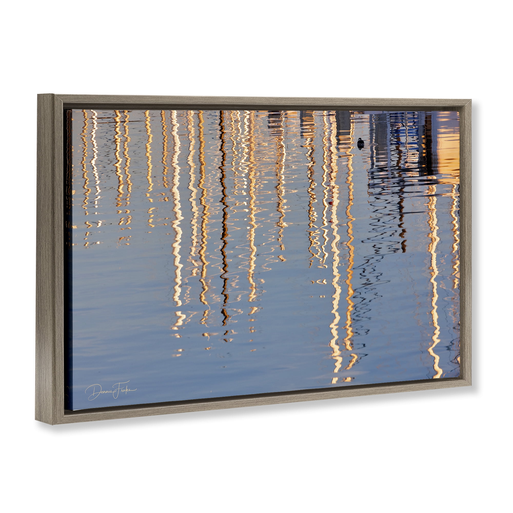 Stupell Industries Beach Post Reflections Coastal Photography Brown Floater Framed Canvas Art Print Wall Art, 25 x 17