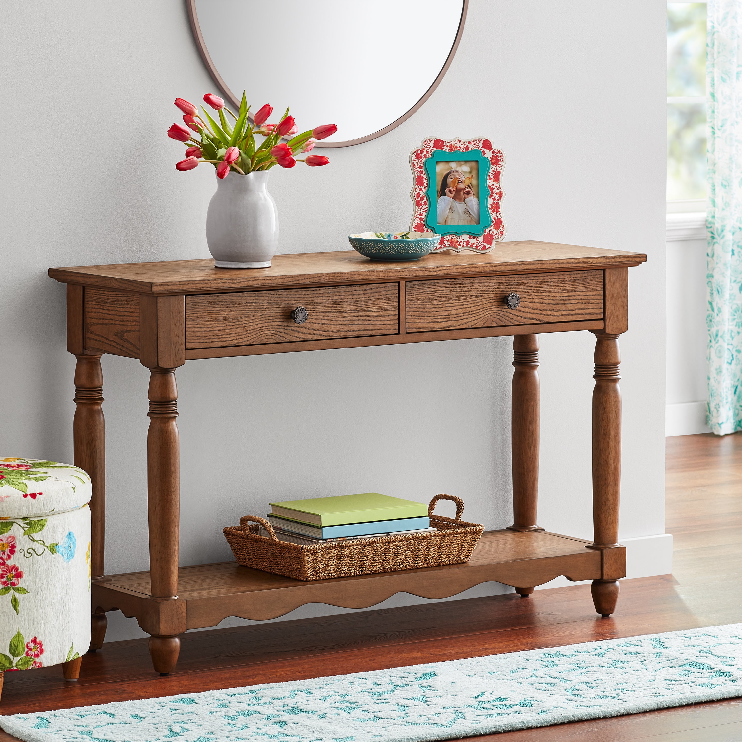The Pioneer Woman Helen Console Table Made With Solid Wood Frame, Heirloom Brown