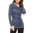 thumbnail image 2 of INSPIRE CHIC Women's Cowl Neck Long Sleeve Top Button Decor Ruched Front Regular Fit Pullover Top L Blue, 2 of 6