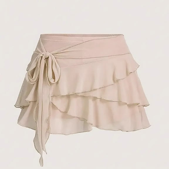 Yiulangde Women's Flowy Mini Skirt Ruffle Fairy Layered Pleated Floral Striped Gingham Stretchy Waist Short Skirt Casual Summer