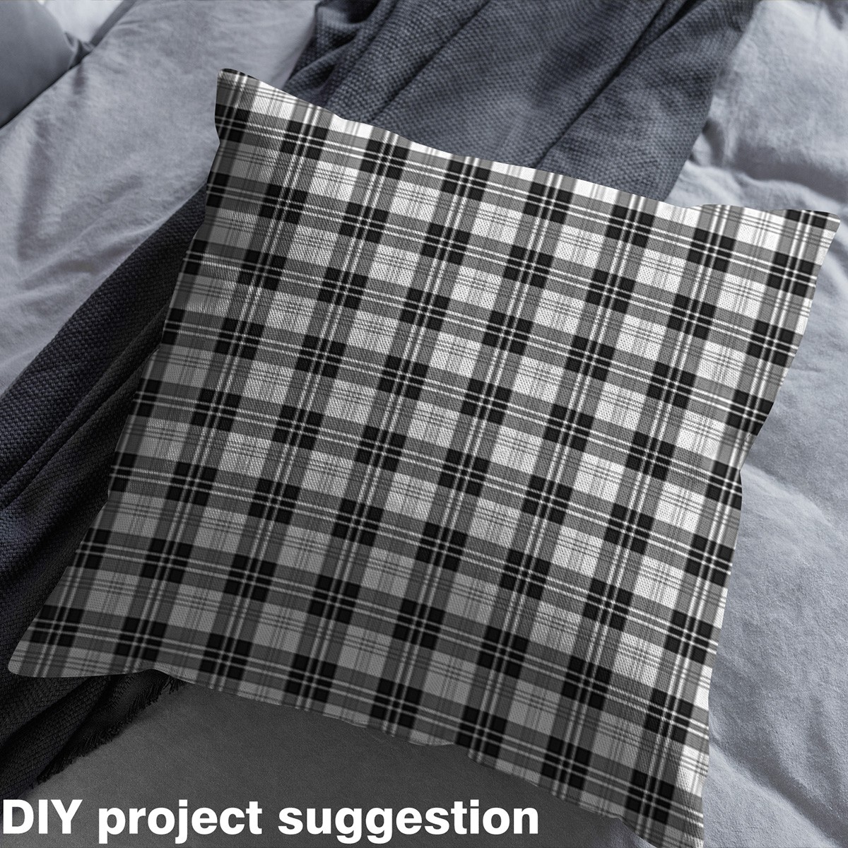 Feelyou Black Plaid Adult Fabric by the Yard 2 Yards, Checkered Geometric Room Decor Fabric by the Yard, Chic Fashion Fabric for Sewing, Lightweight Room Decor