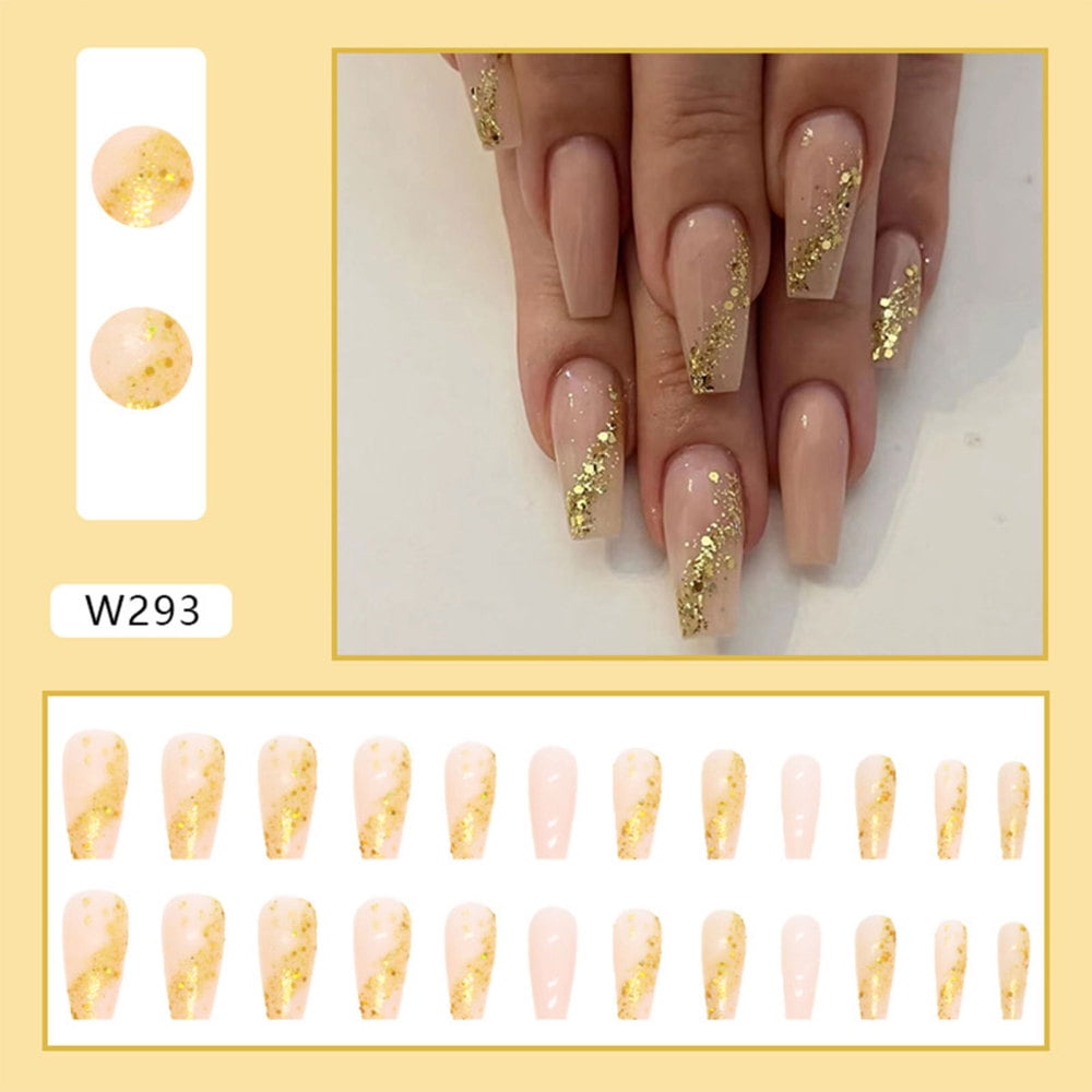 Gilt Shimmering Powder Fake Nails With Smooth And Non-Grainy Texture ...